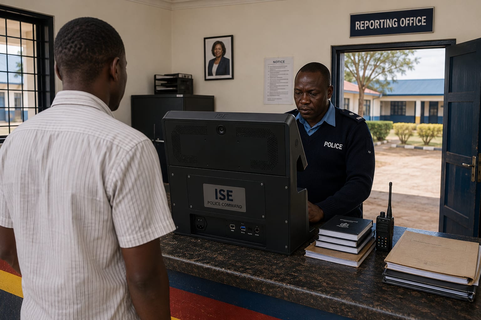 Officer entering information at ISE Police Command station terminal