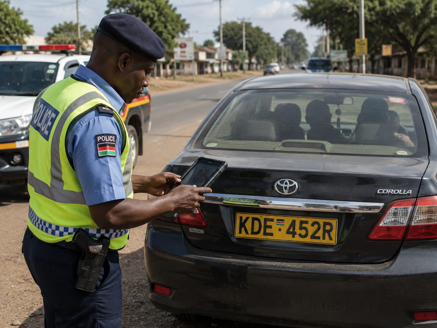 Officer conducting a vehicle check using ISE Police Command