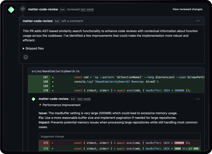 Matter AI Code Reviews