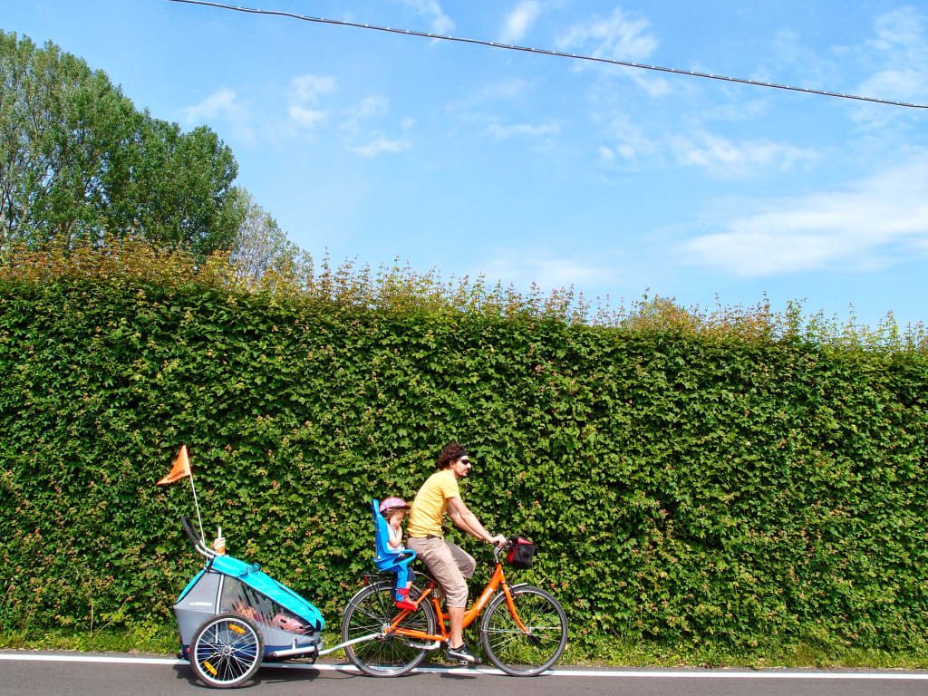 Bici con carretto per bambini, vacanze in bici per famiglie, Colli Euganei