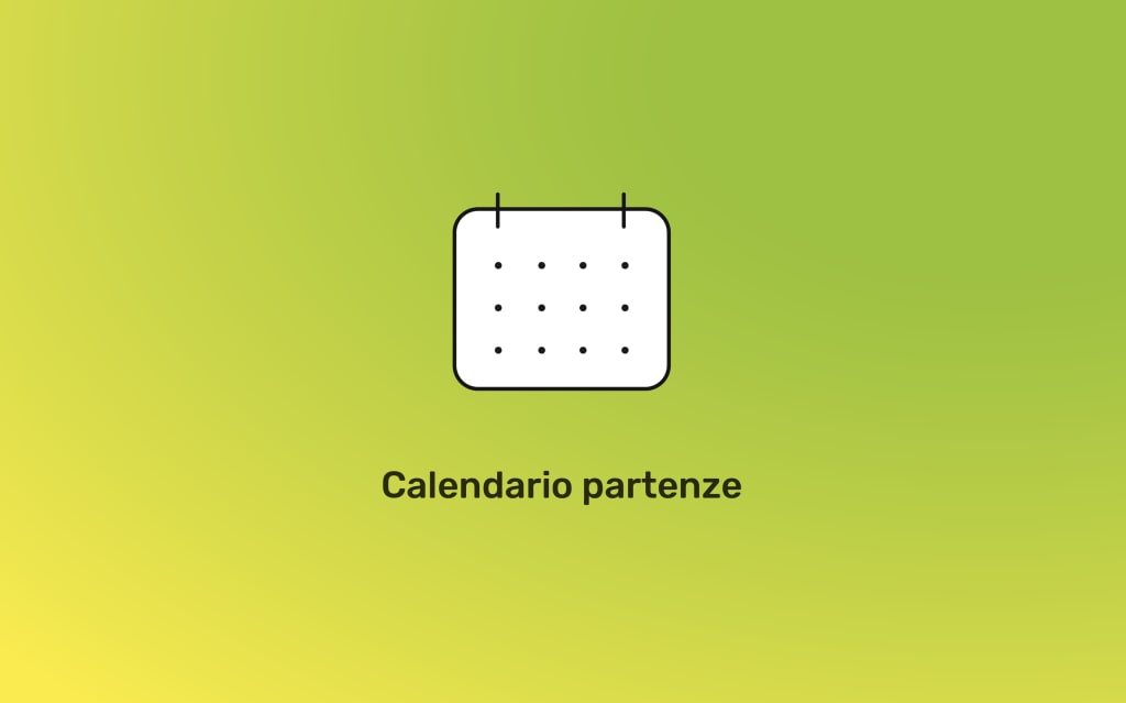 Calendario partenze colorato con icona di calendario e sfondo verde‑giallo