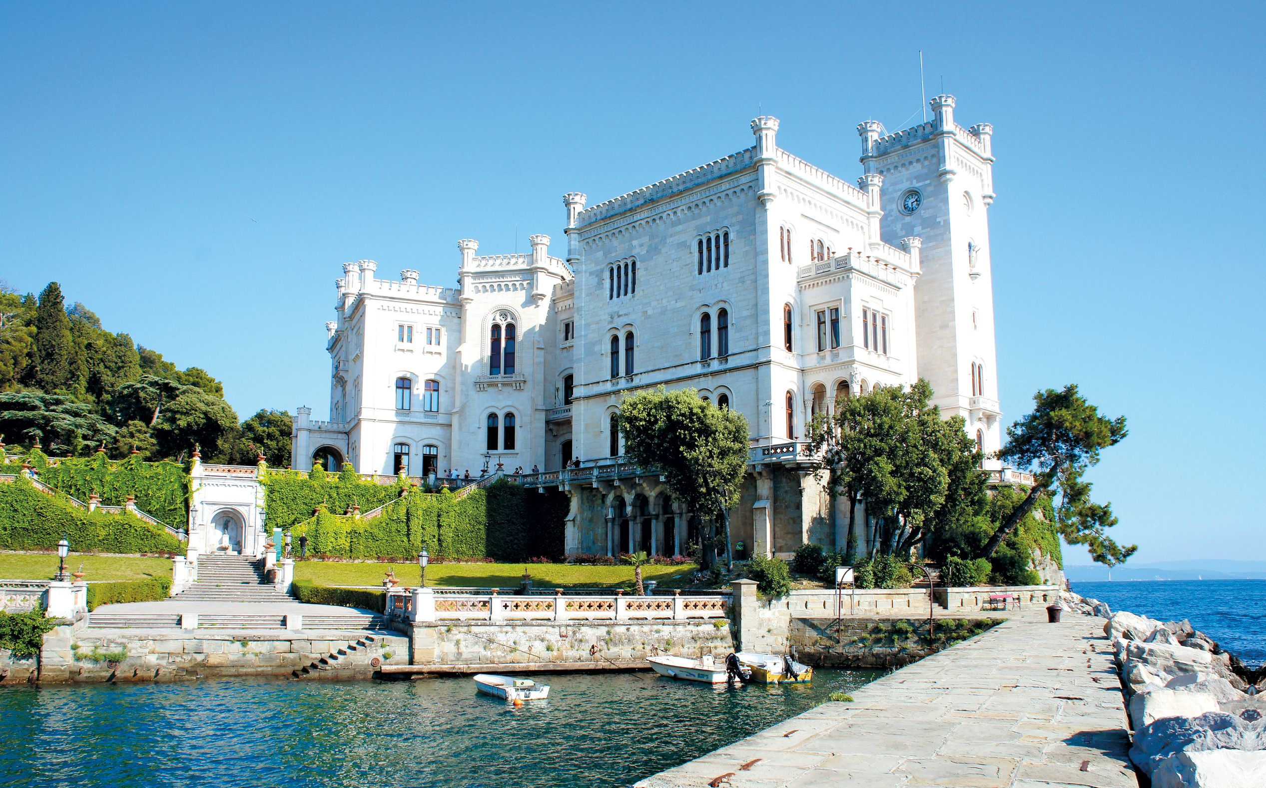 Miramare Castle in Trieste, overlooking the Adriatic Sea, Italy.