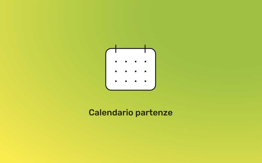 Calendario partenze colorato con icona di calendario e sfondo verde‑giallo