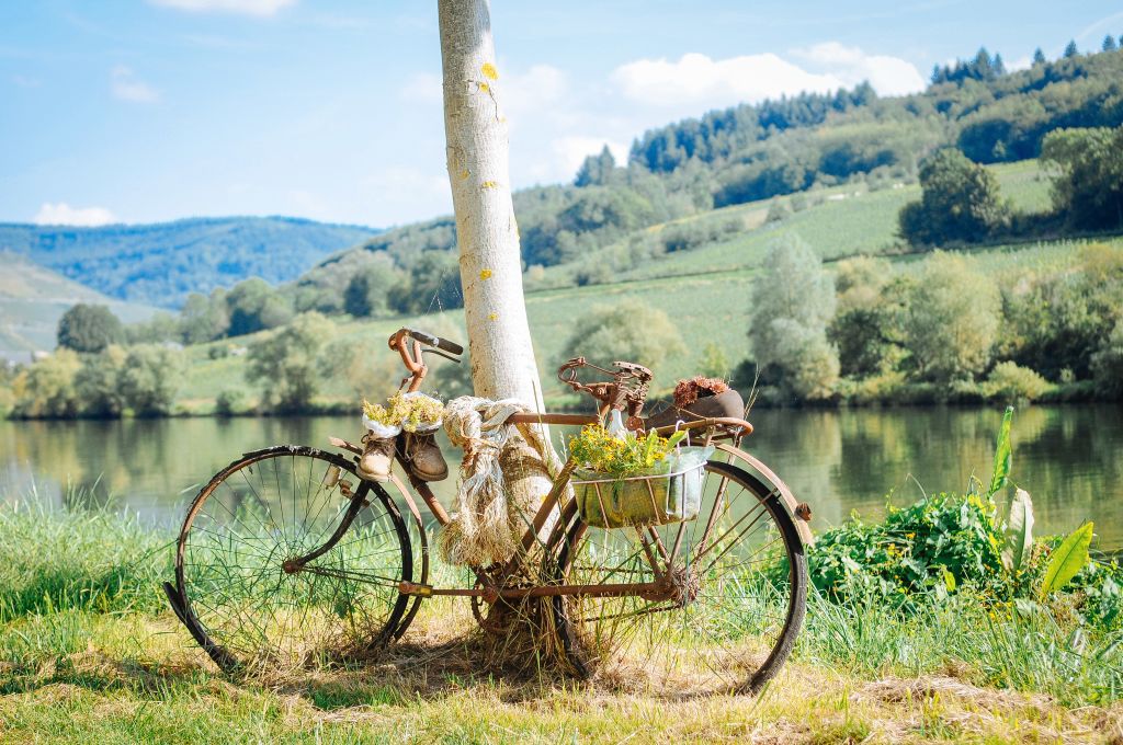 Fahrrad geparkt entlang der Mosel