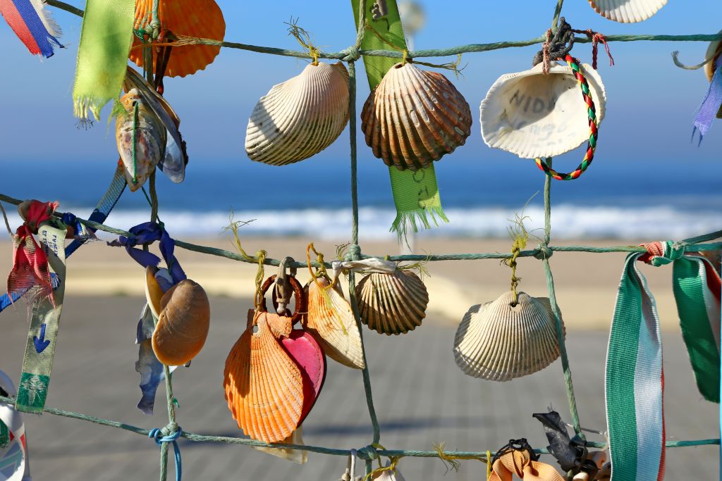 Conchiglie appese come decorazioni simboliche lungo il Cammino Portoghese per Santiago de Compostela