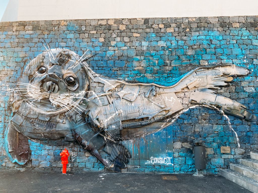 Mosaico di una foca marina al Mercado dos Lavradores, Funchal, Madeira