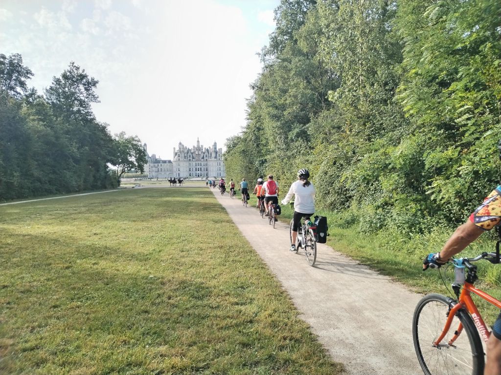 Pista ciclabile nella Valle della Loira – Turisti in bicicletta lungo un sentiero immerso nel verde della Valle della Loira.