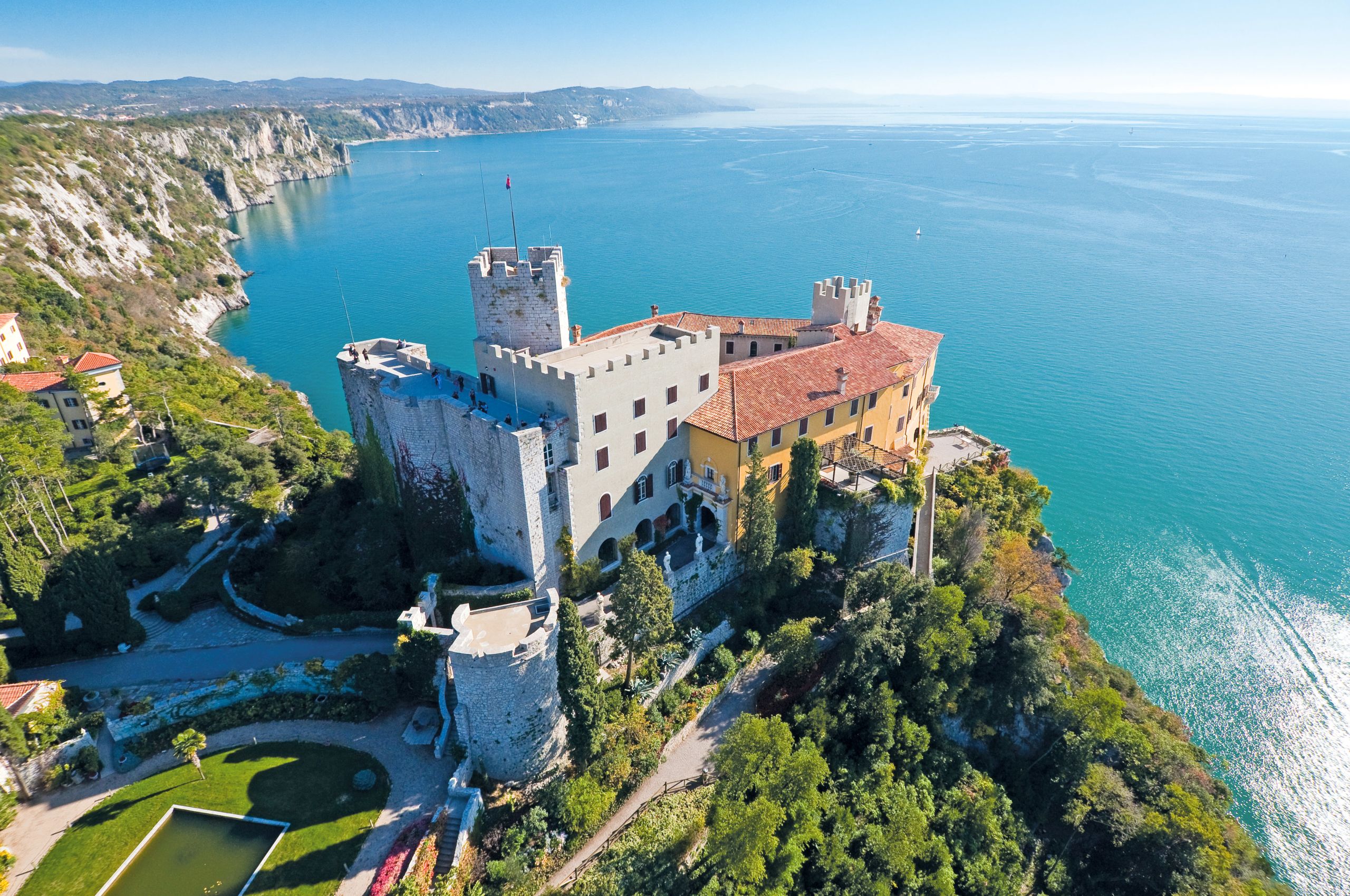 Overview of Duino Castle overlooking the Adriatic Sea
