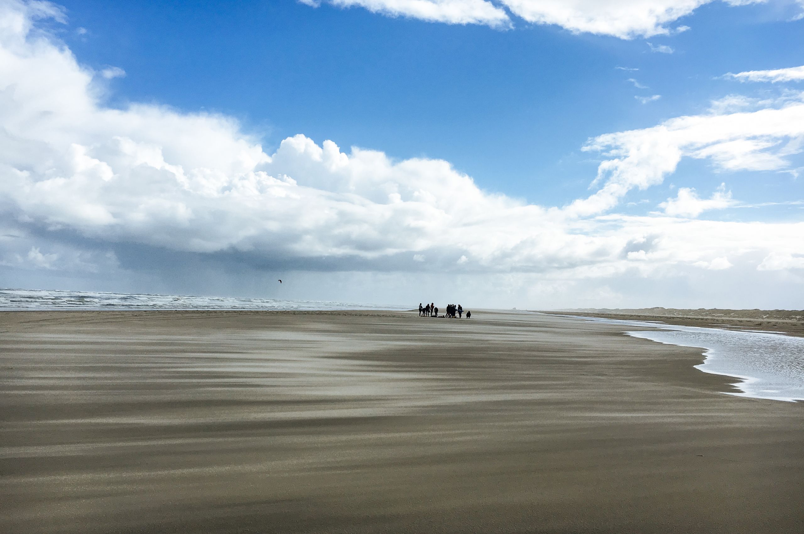 Wide sandy beach of the Frisian Islands, sea on the horizon