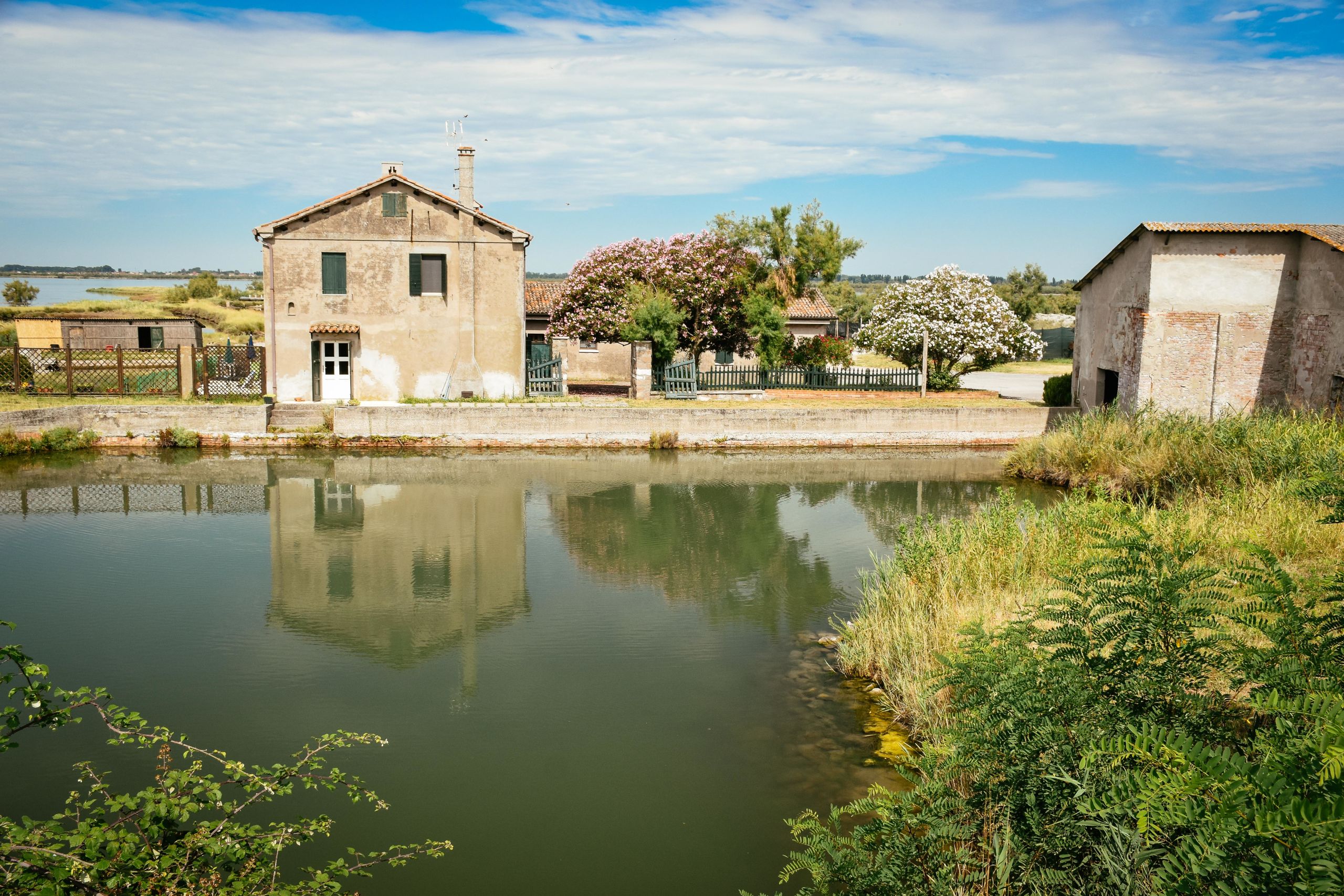 Paesaggio rurale lungo un fiume, campagna di Mantova