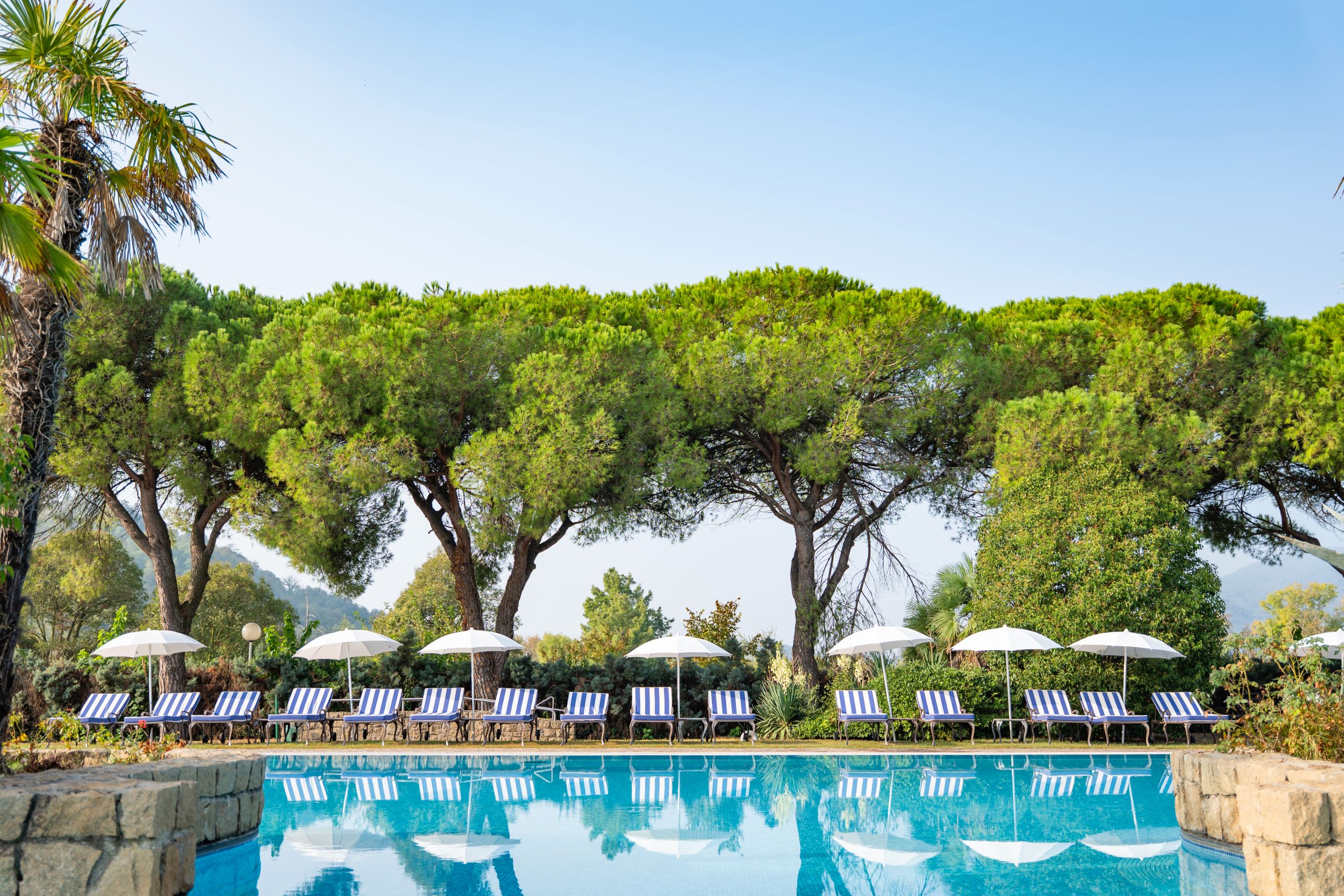 Thermal pools surrounded by pine trees in Galzignano, Veneto spa destination.