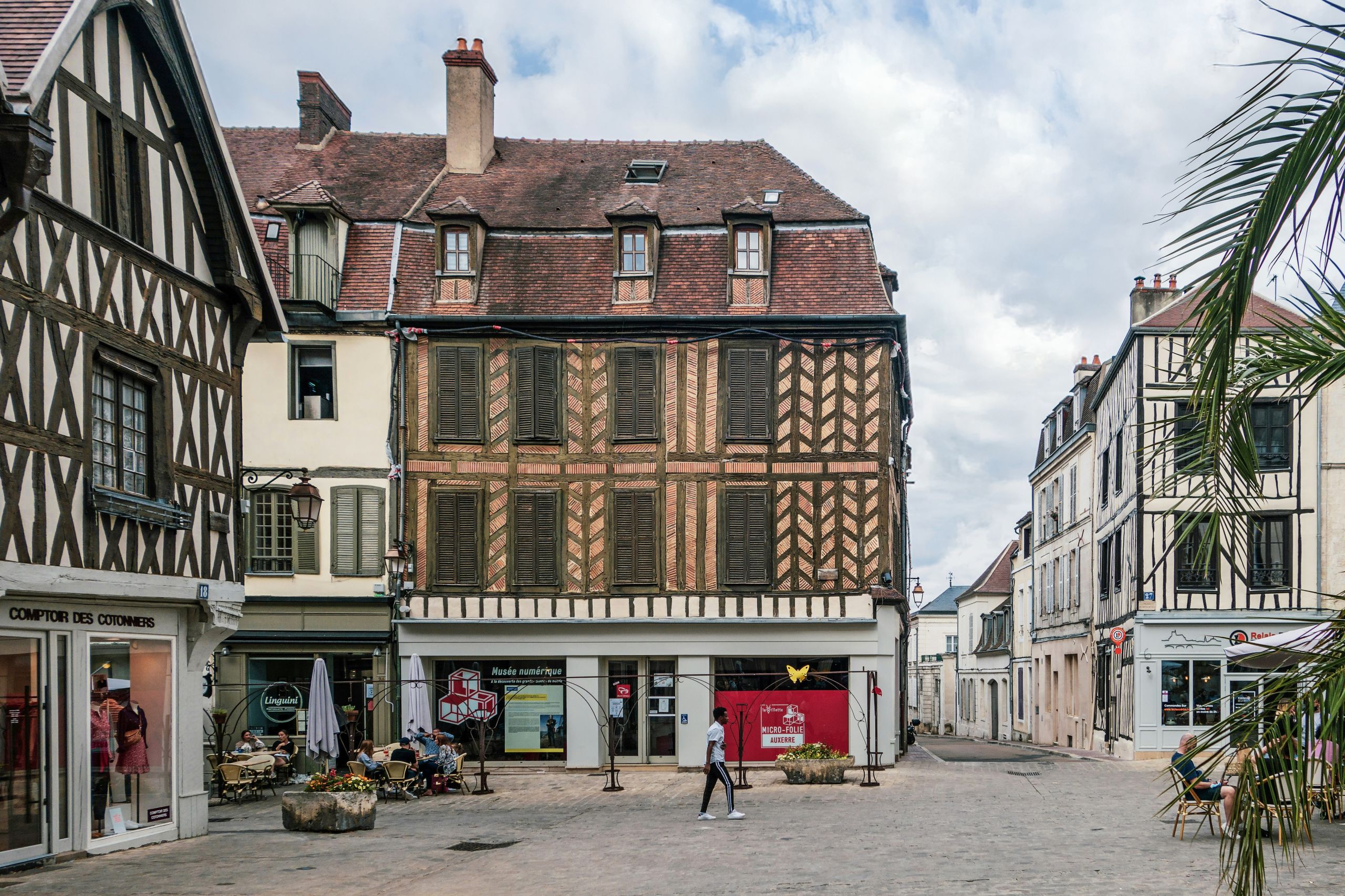 Half-timbered houses in the historic square of Auxerre, Burgundy.