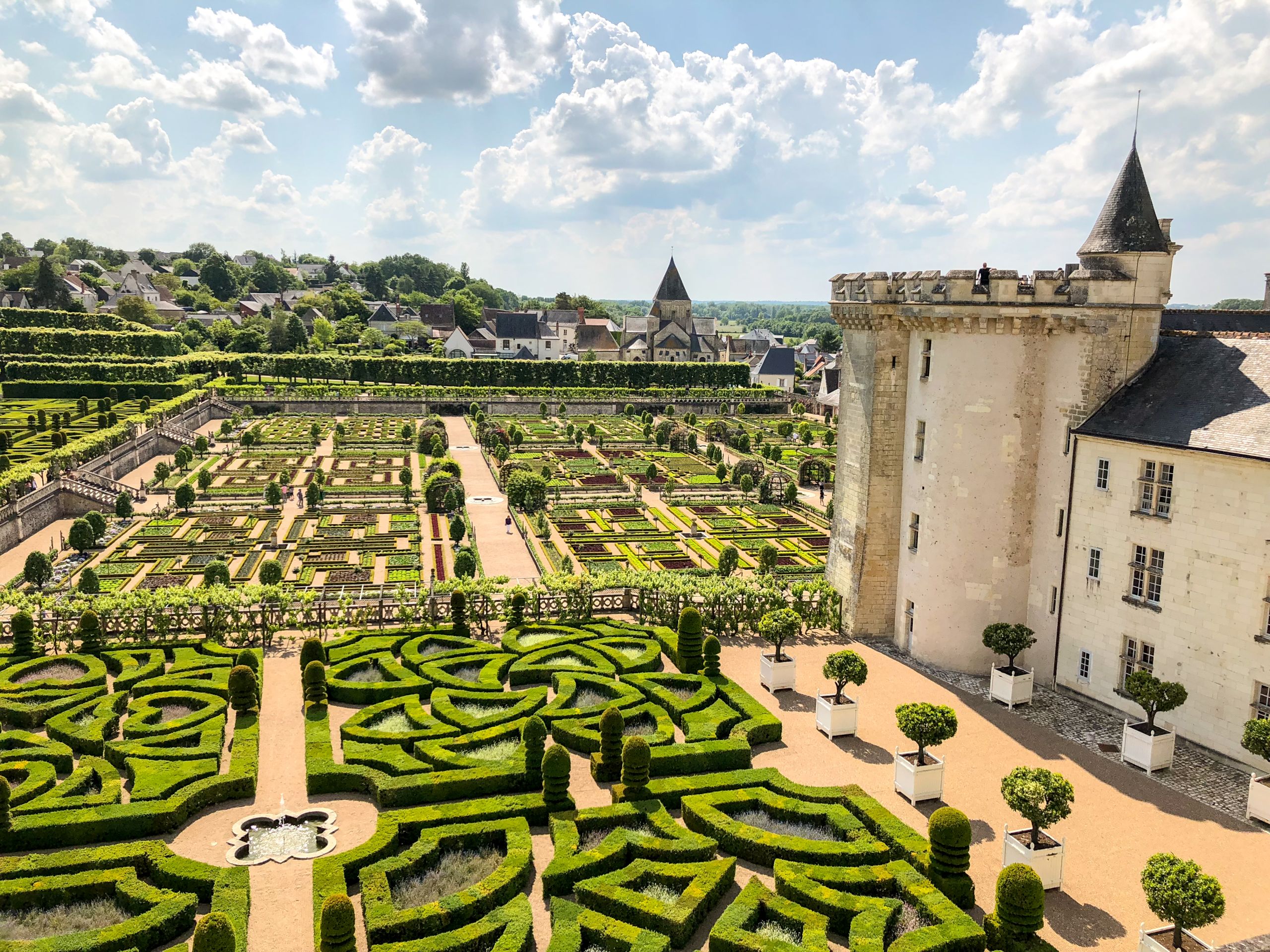 Garden view from Villandry Castle, France.