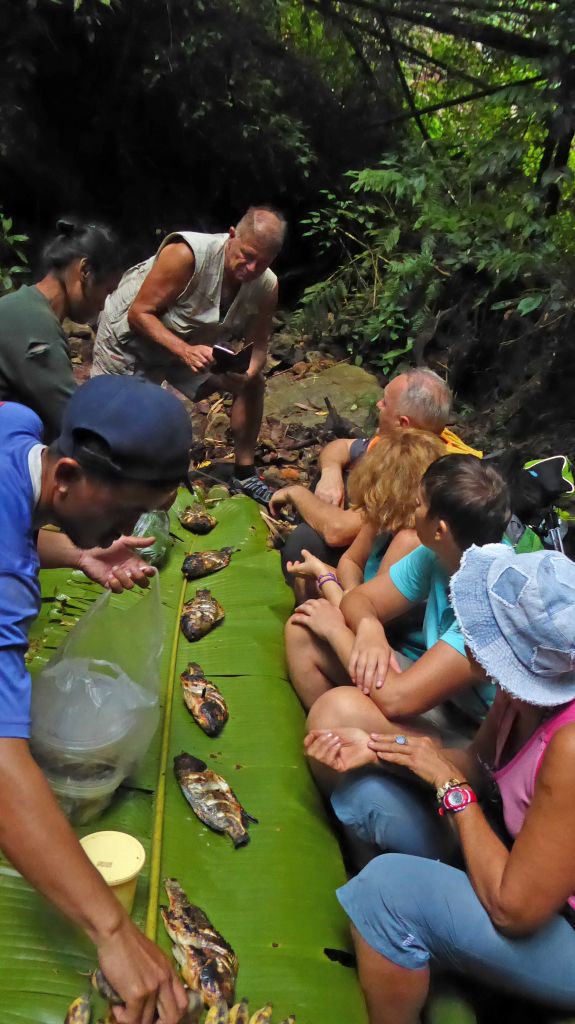 Pic-nic su foglie di banana con cucina locale nelle campagne laotiane