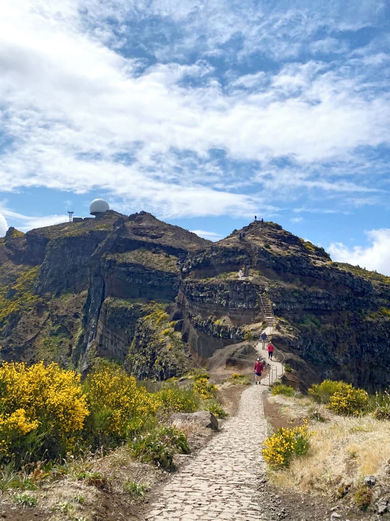 Sentiero di cresta Pico do Areeiro–Pico Ruivo, Madeira – trekking panoramico tra ginestrone in fiore e montagne vulcaniche
