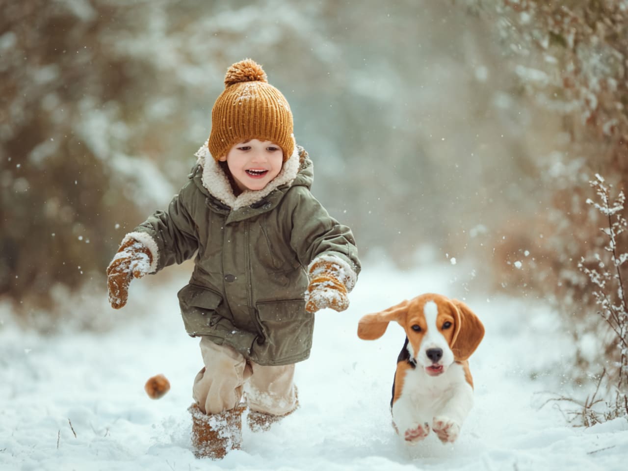 Valp och barn som leker