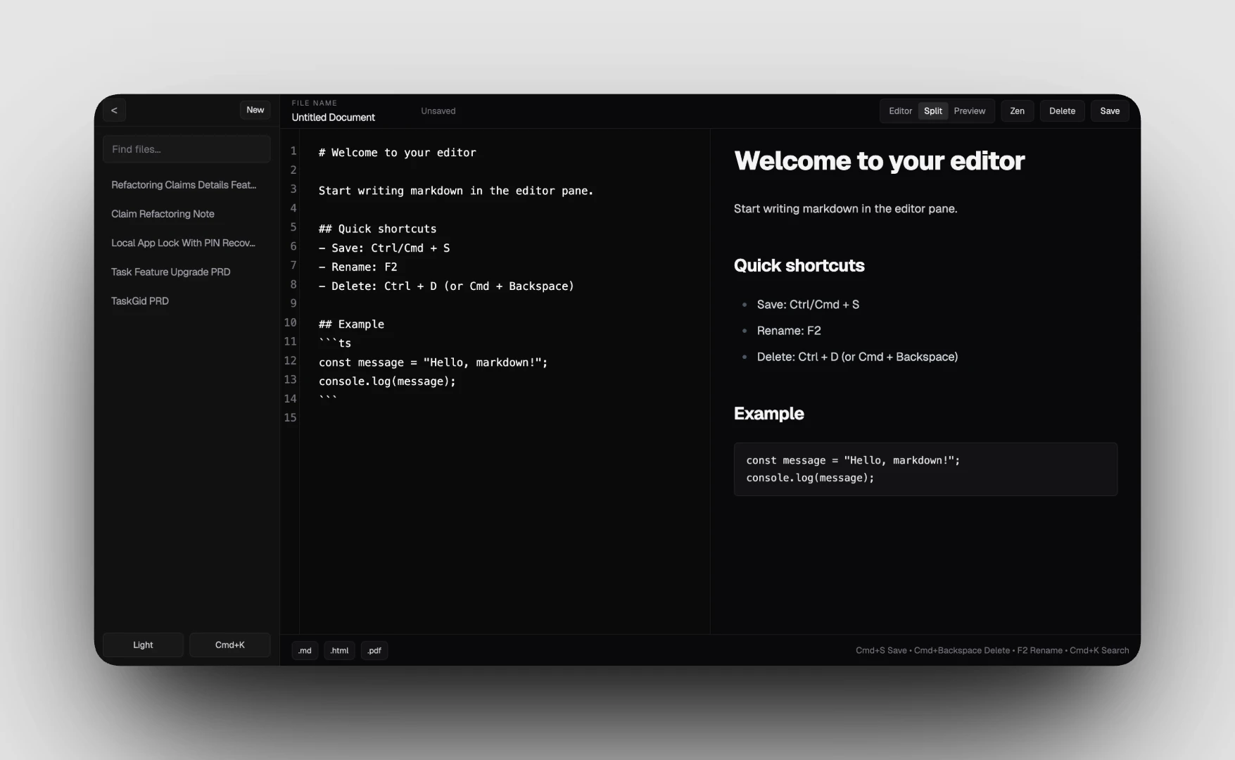 Markdown editor and live preview