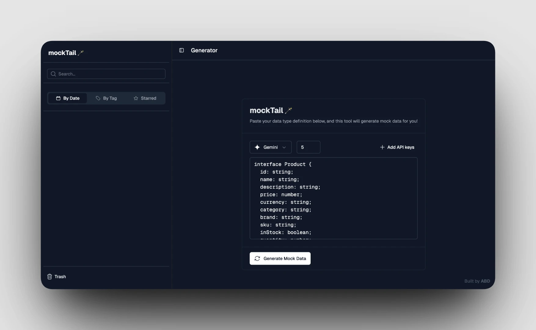 Mock data generation workflow
