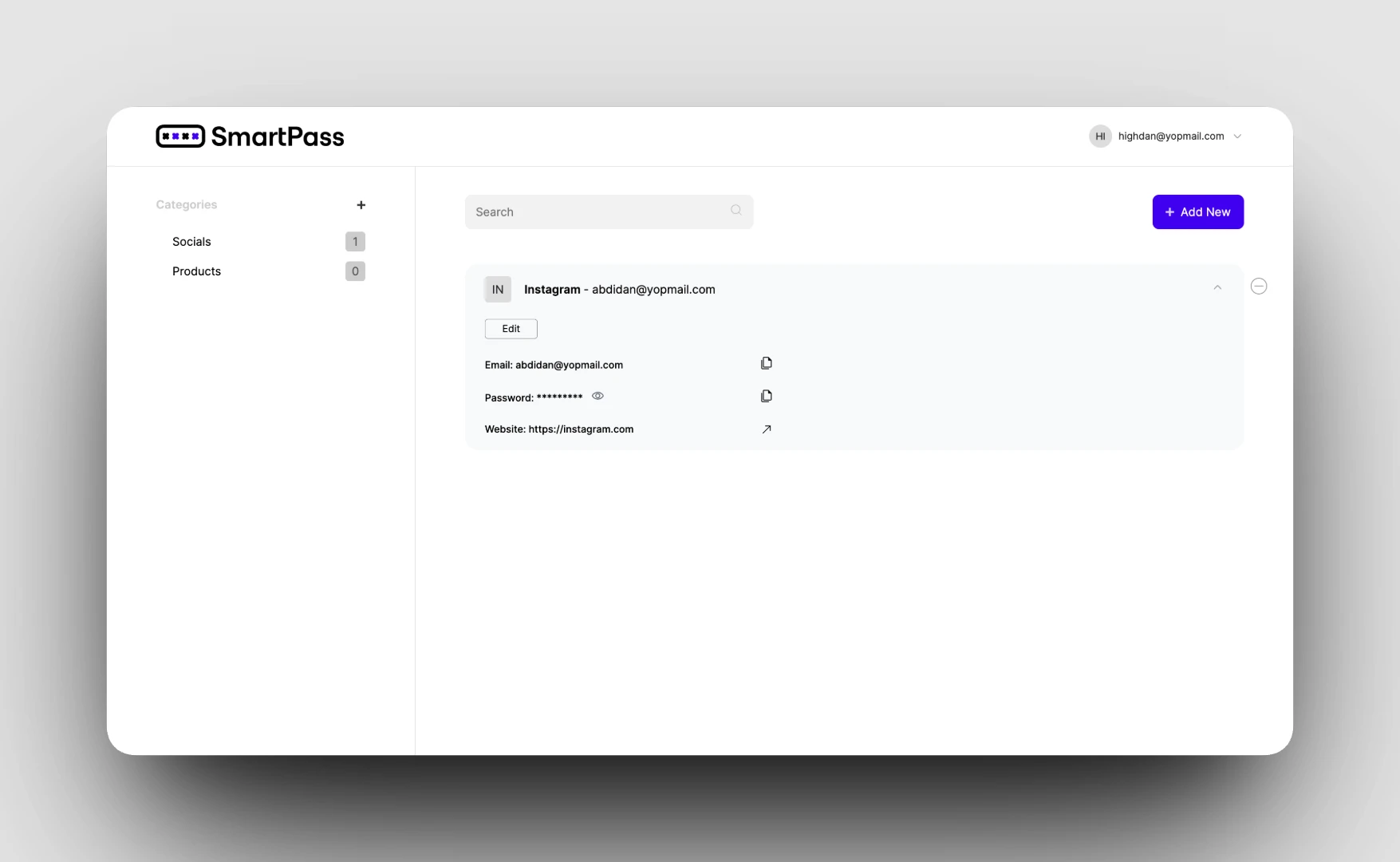 Smart Pass credential management interface