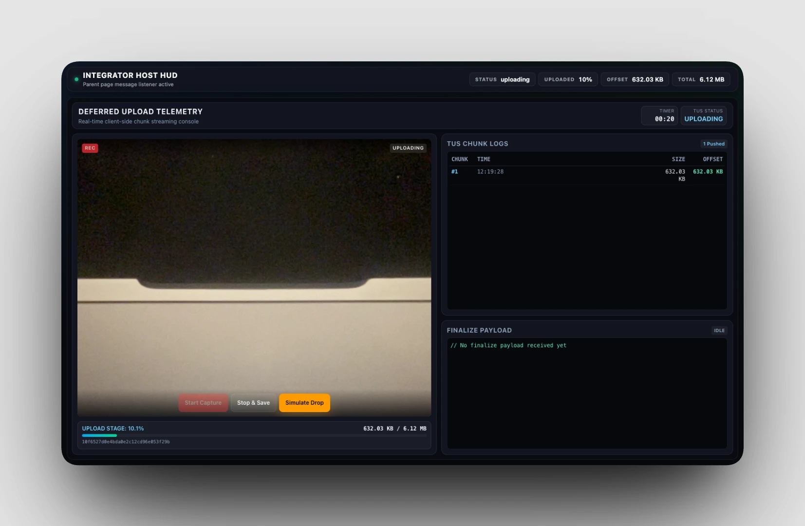 Recording controls and progressive upload telemetry