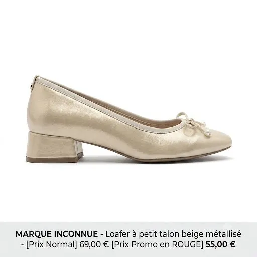 Loafer à petit talon beige métallisé — Chaussures Hervé