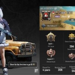 LVL 65
SET 113
S 19,M1,M2,M3,M4,M5,A7 MAX
HELM 10
BAGS 21
M416 GLACIER LEVEL 2 
PP BIZON LEVEL 3