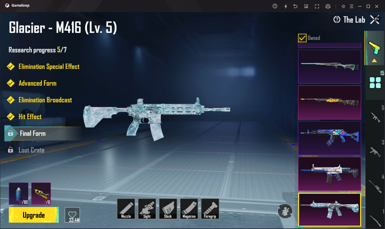 Account LV.70Gun Lab 15Glacier – M416 Lv.58-bit Unicorn M762 Lv. 4Duneshine ThemeMythic GliderConqueror – S8S22Mythic Titles 54ANDROID & IOS