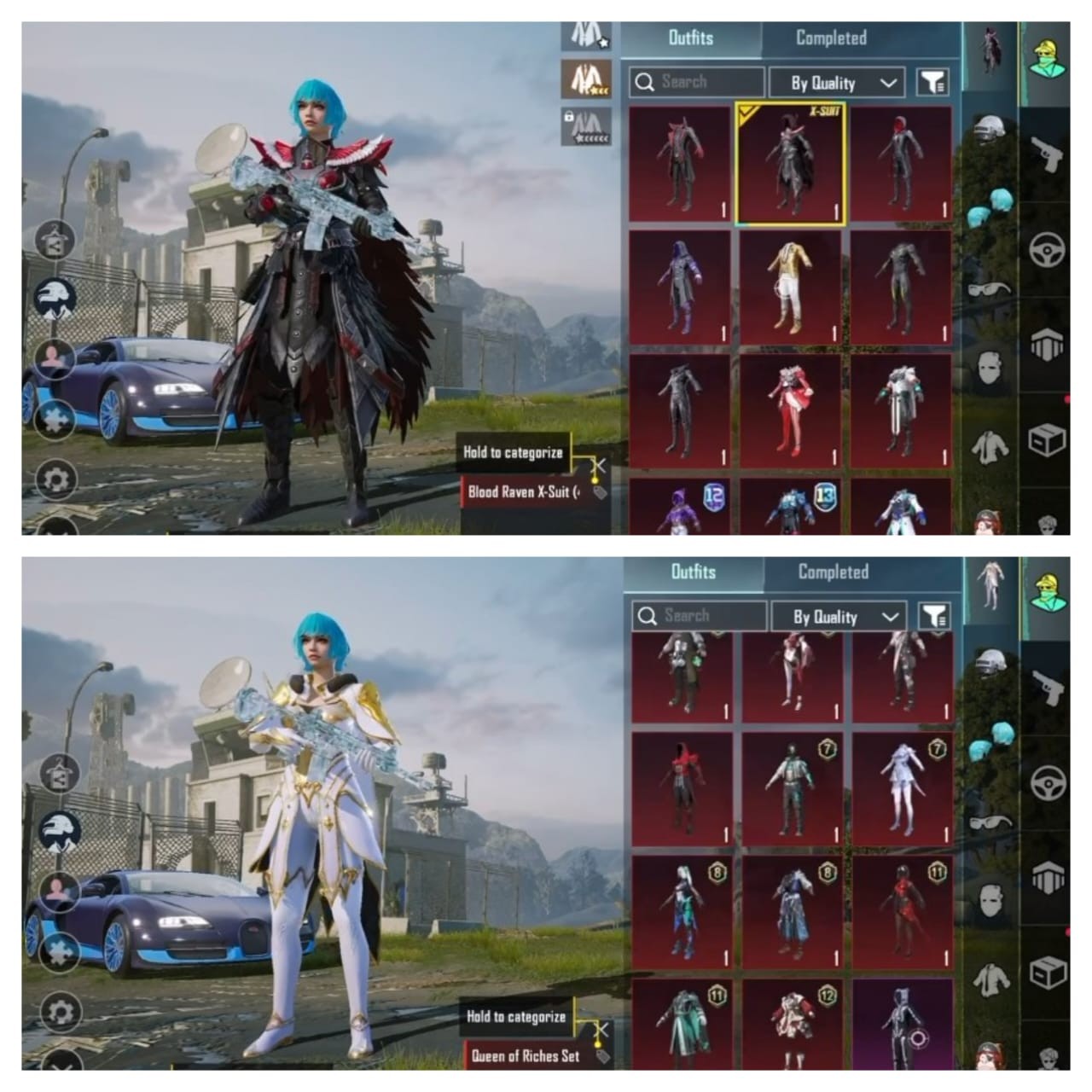 Blood Raven X-Suit 4★ | Queen of Riches Set (Chair Emote) 👑 | Golden Trigger Set 💰 | Bugatti Veyron 🚗 | M416 Glacier Max + Fool Lvl 3 | Rare Inventory