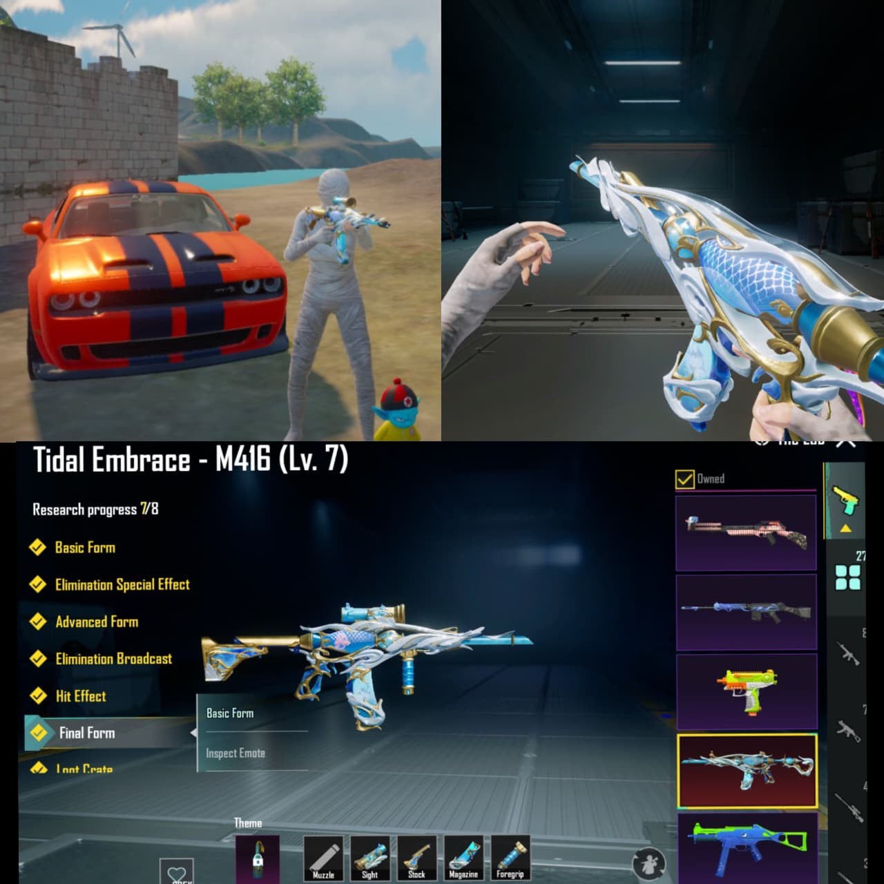 Level 68 Tidal M416 x Devisive AKM x Anniversary UMP Dodge Challenger SRT White Mummy Set 79 Mythics Pulsar Ultimate Set 27x Gunlab 9x Kill Message