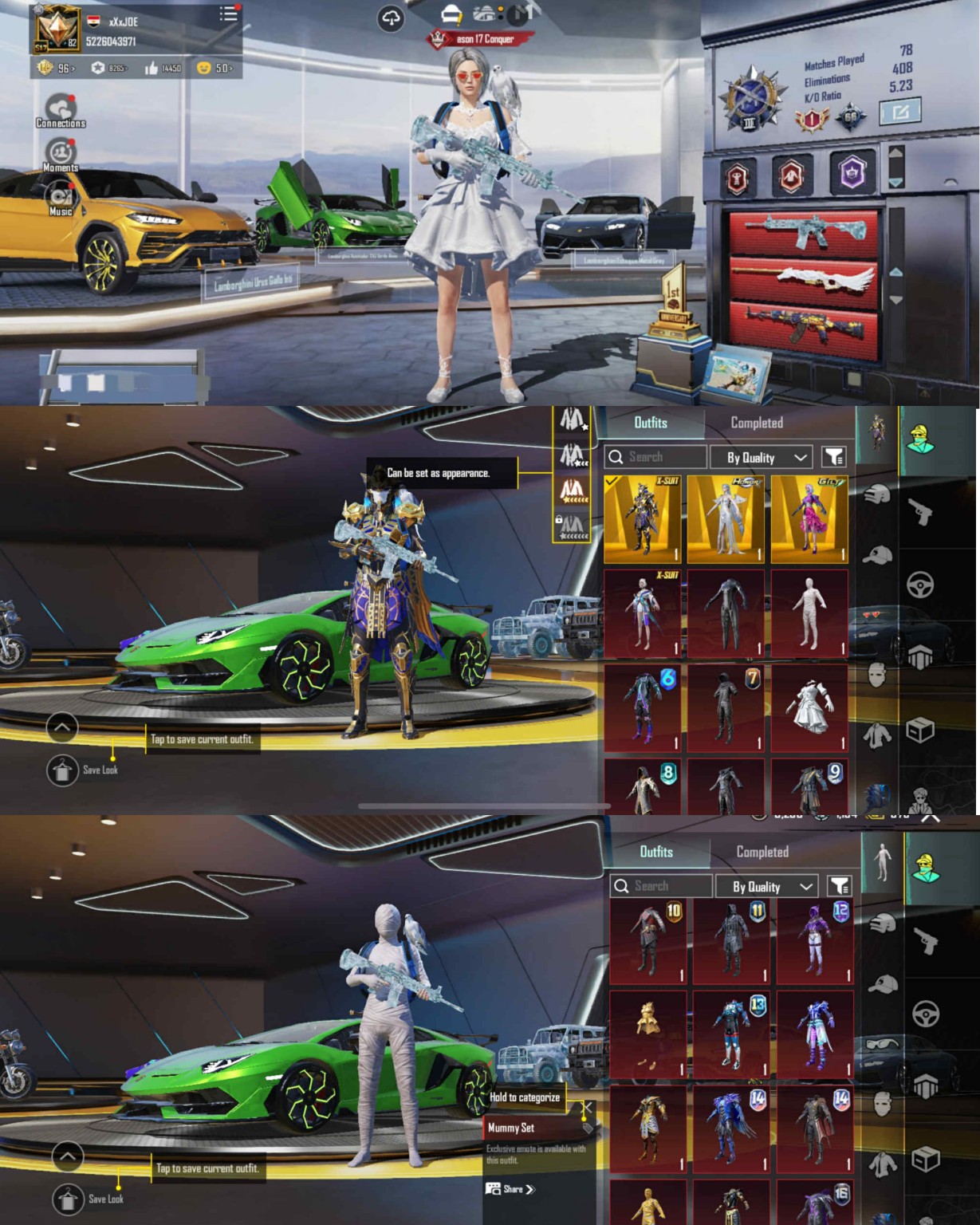 107Mythics | 3x Sports Cars | Pharoh Xsuit 6 | M416 Glacier & Akm Lantern Max Lvl 7 | Other 10x Kill Msg | S17 Conqueror | 2x Mummy Set | Old Inventory