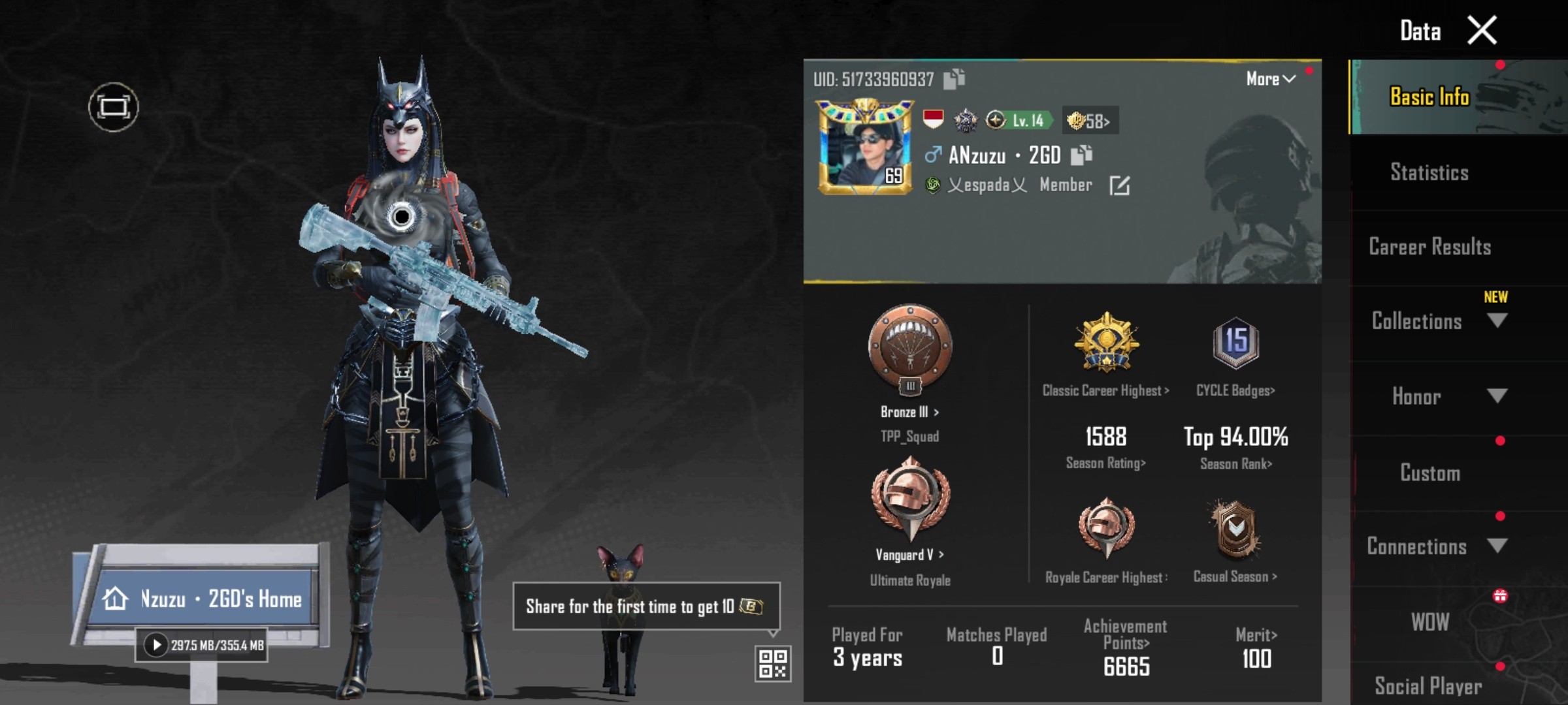 K983/Lvl 69/AMF V/24 TITLE/147 SET(38 MYTHIC)/2 XSUIT/ANUKHRA X SUIT 2/GOLDEN PHARAOH X SUIT 1/146 WEAPON(24 LAB)/GLACIER M416 LVL 7 MAX/16 VEHICLE