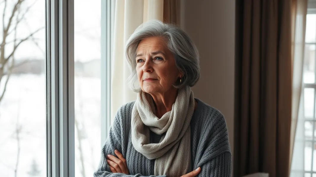 Thoughtful mature woman choosing outfit reflecting her authentic style