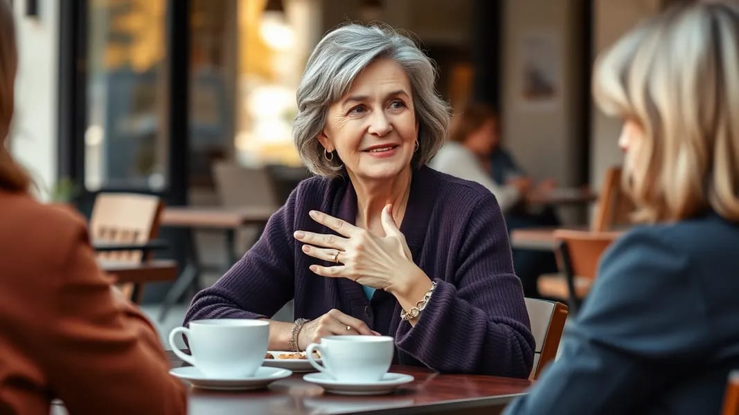 Confident mature woman setting personal boundaries with a peaceful expression