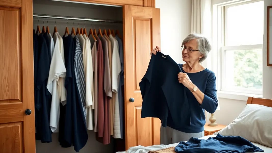 Stylish woman over 60 wearing well-coordinated neutral colors
