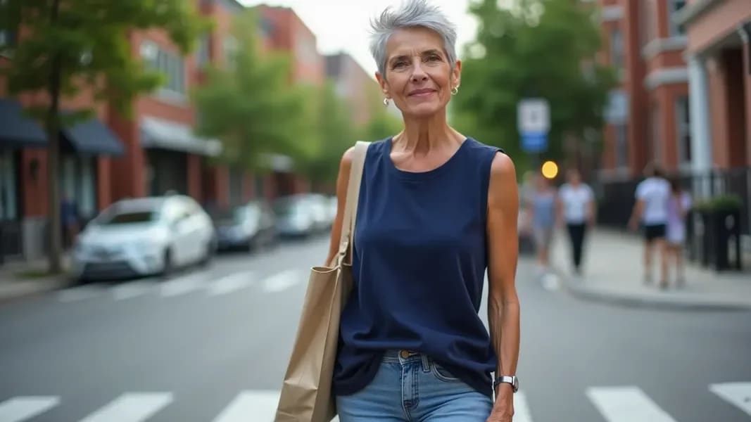 Confident woman over 60 wearing modern stylish outfit breaking fashion rules