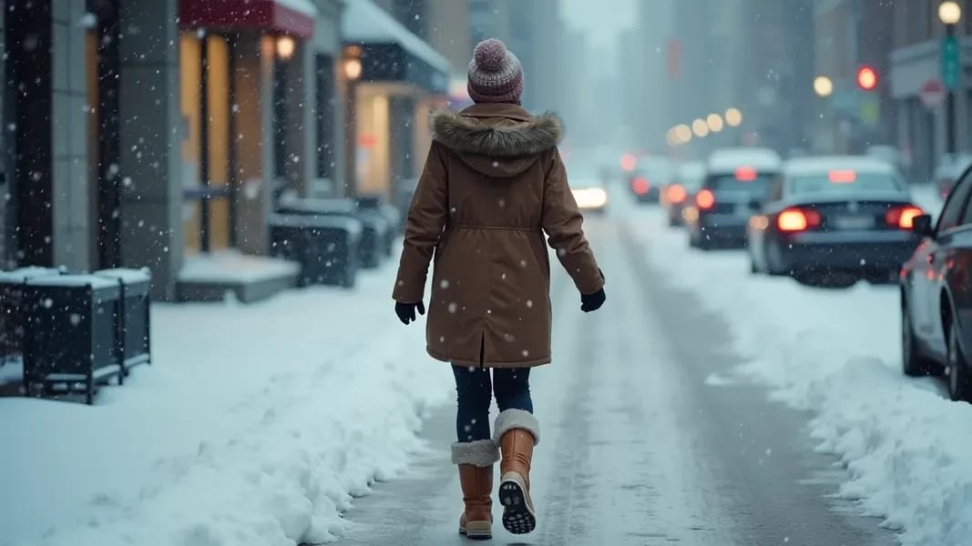 Winter boots for women over 60 walking safely in snowy Canadian city