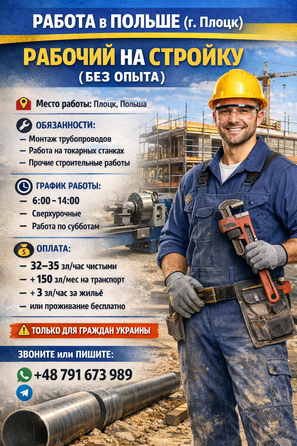 Рабочий на стройку (можно без опыта)