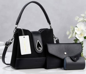 Ensemble Sac à Main Femme 3 Pièces Noir Élégant