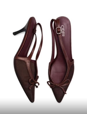Escarpins slingback marron à nœud pour femme