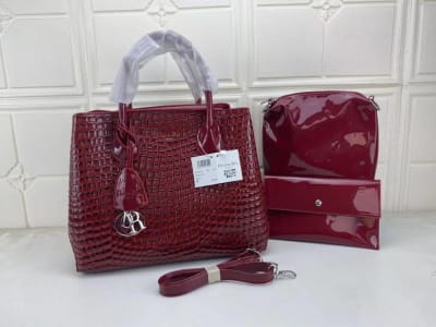 Ensemble Sac Croco Verni Bordeaux 3 Pièces