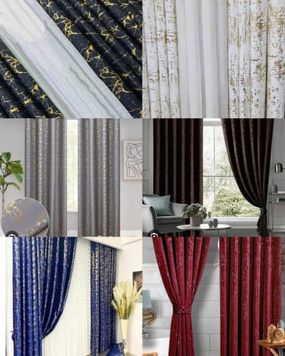 3 pc Velvet Curtains(Marble Effect)