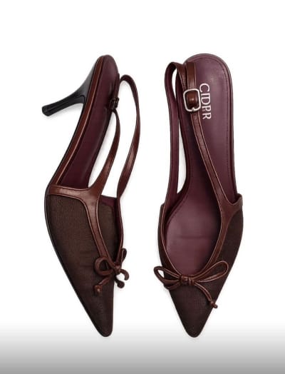 Escarpins slingback marron à nœud pour femme