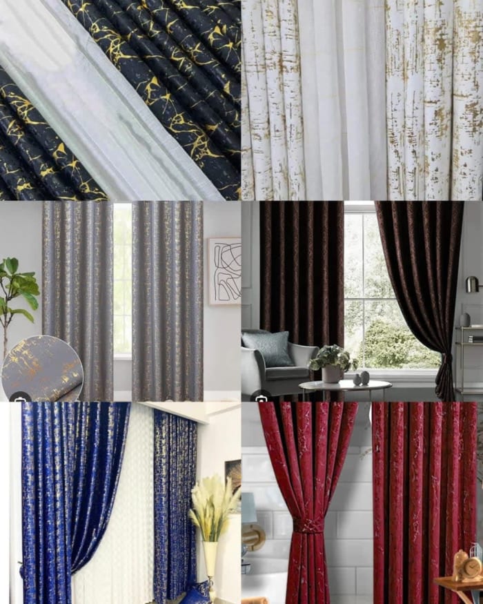 3 pc Velvet Curtains(Marble Effect)