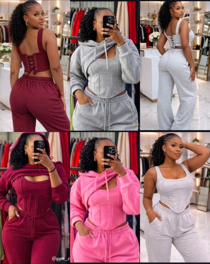 Ensemble Lounge 3 Pièces : Top Corset lacé, Boléro à capuche et Pantalon large
