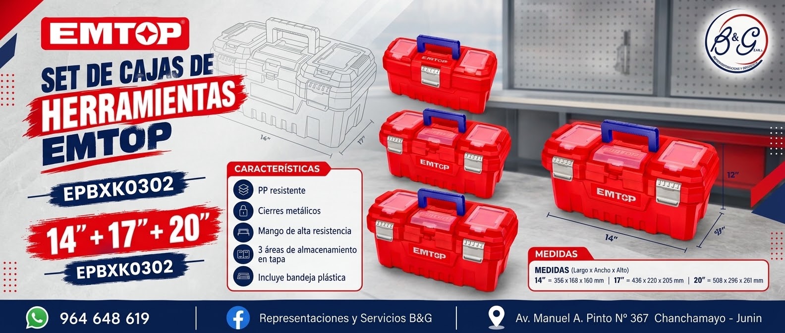SET DE CAJAS PLÁSTICAS DE HERRAMIENTAS EMTOP
