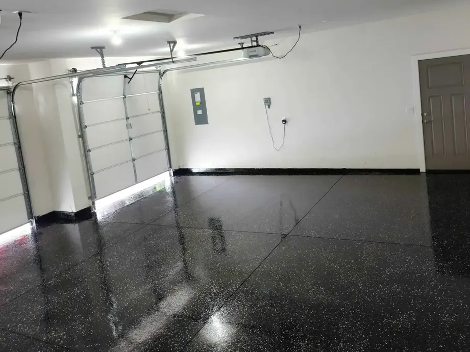 A Fresh coating of epoxy on a garage floor