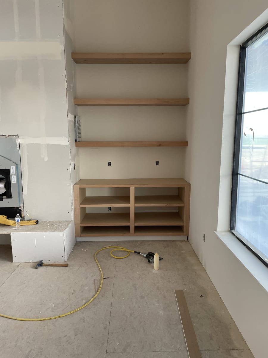 custom entertainment bar with shelves