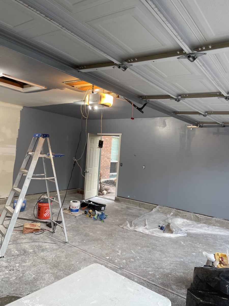 garage sheetrock and paint replacement after