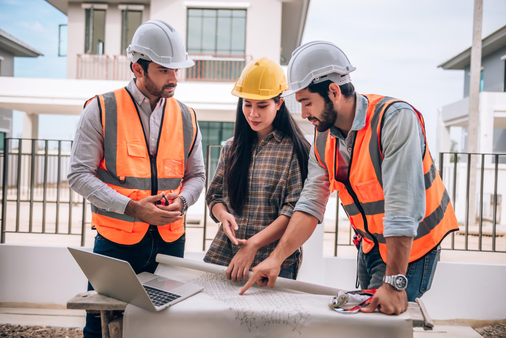 groupd of contractors standing over a table