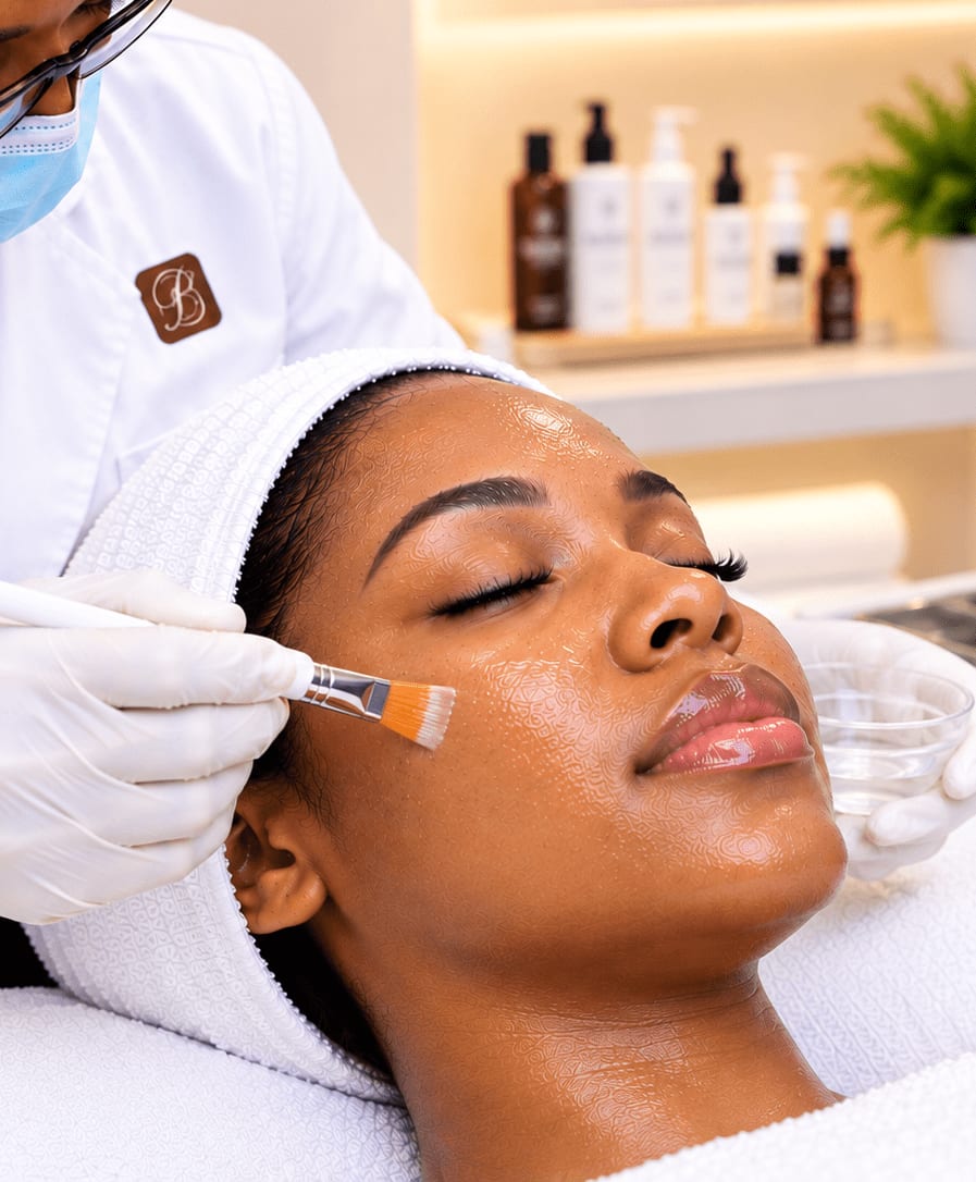 AHA Glow Peel: superficial AHA peel brushed onto a client's skin